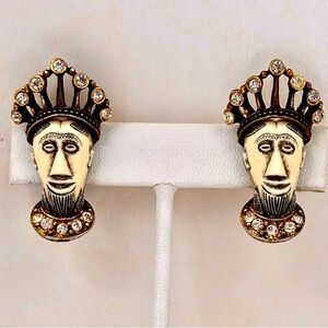 SELRO SELINI Vintage SIGNED Asian Face Clip Earrings